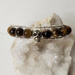 Handmade Tigers Eye & Skull Beaded Bracelet